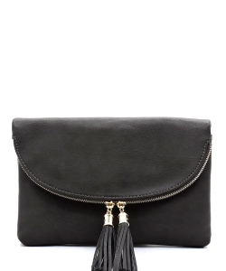 Women's Envelop Clutch Crossbody Bag With Tassels Accent WU075 CHARCOAL GRAY